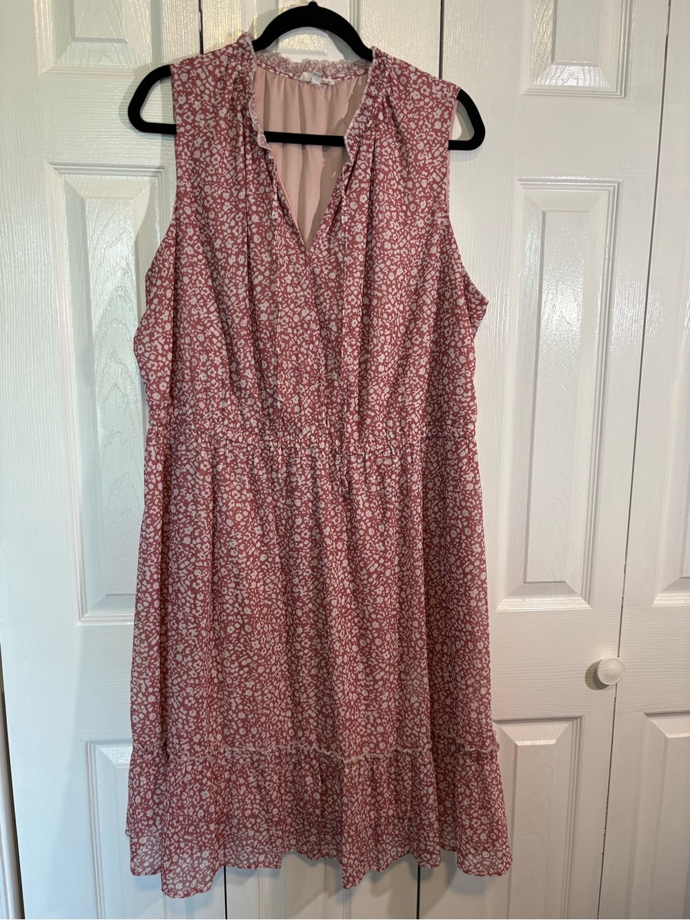 Ruffled V-Neck Pink Floral Midi Dress